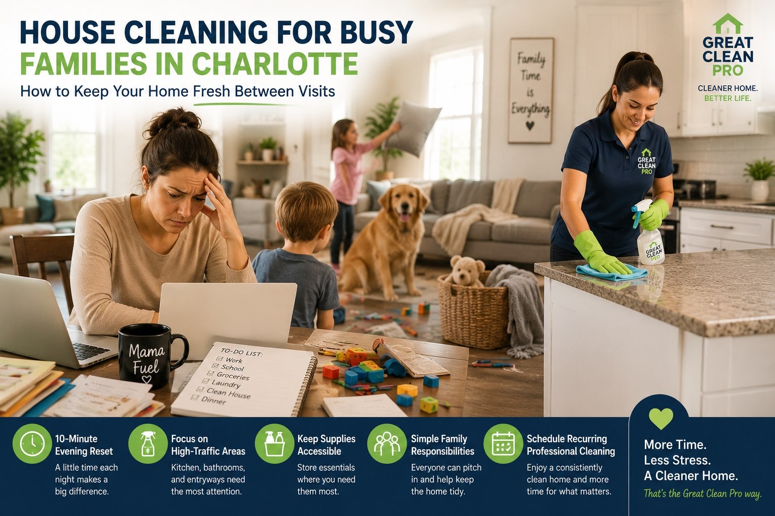 House Cleaning for Busy Families in Charlotte: How to Keep Your Home Fresh Between Visits