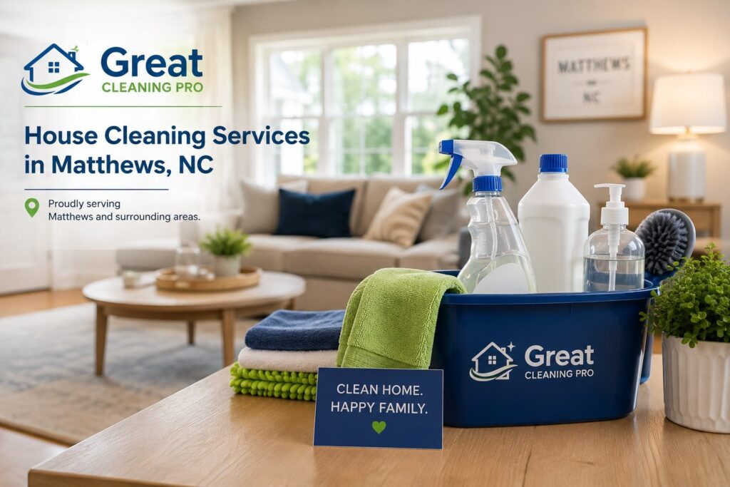 Professionally cleaned kitchen and living room in a Matthews NC residential home.